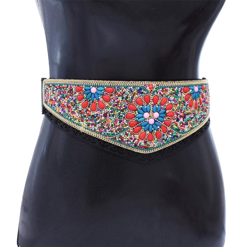 Bohemian Multicolored Beaded Belt Handwoven Adjustable Waistband For Women Ethnic Style Festival Accessory