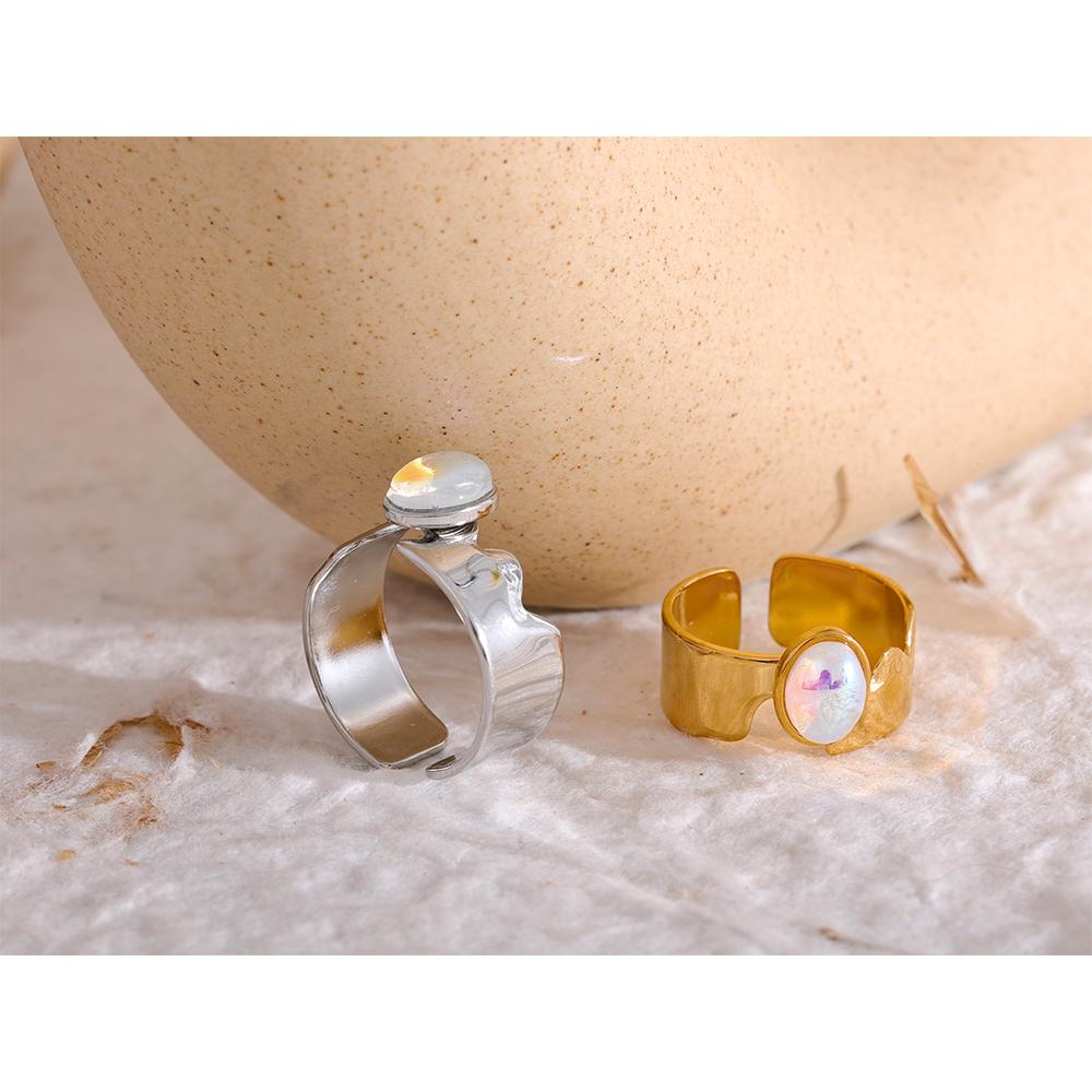 Yhpup Exquisite Imitation Stone 316L Stainless Steel Creative Minimalist Ring Temperament Fashion Women Golden Jewelry New