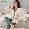 SUKAE New M-5XL Autumn Winter New Cotton Women Pajamas Lady Pijamas Set Loungewear Kimono Cardigan Long Sleeves V-neck Homesuit