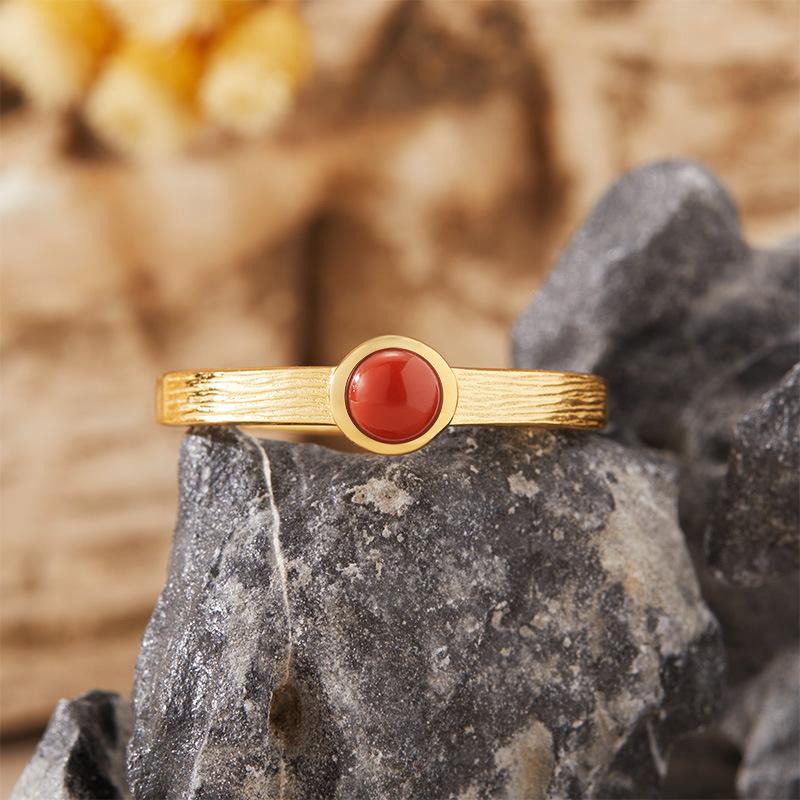 Natural Gemstone Jasper Nanhong Garnet Opal Turquoise Ring Women'S S925 Sterling Silver Inlaid Treasure Minimalist Index Finger Ring