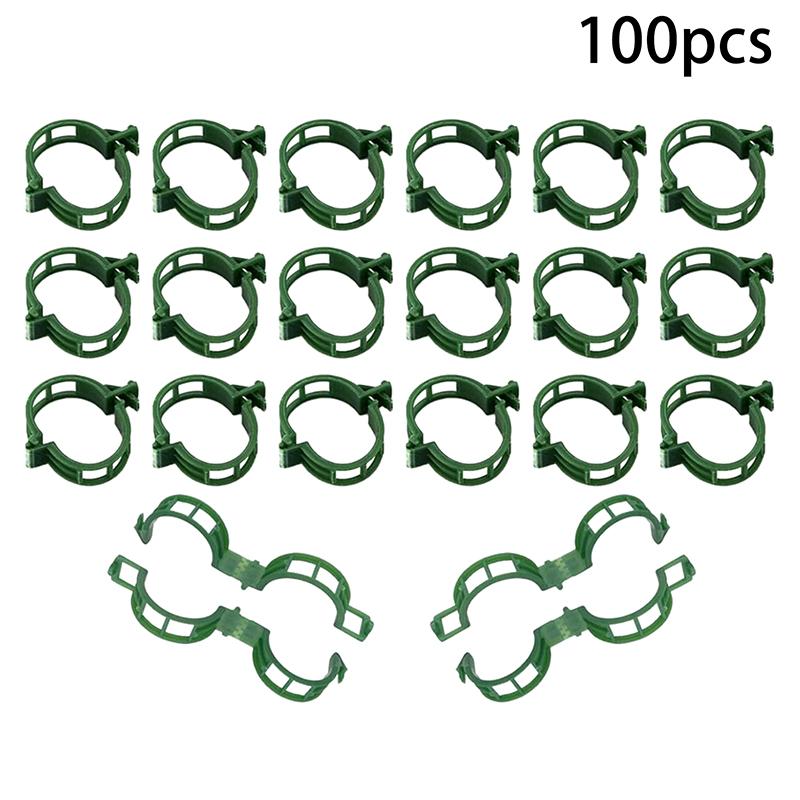 

100 зажимов для растений, пластиковые зажимы для вьющихся растений, многоразовые зажимы для поддержки растений для томатов и вьющихся растений зелёный