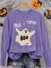 Women's Halloween Long Sleeve Crew Neck T-Shirt with Ghost Print Trick or Treat Boo Design, Cute Spooky Funny Gift, Soft Casual Athletic Vacation Top
