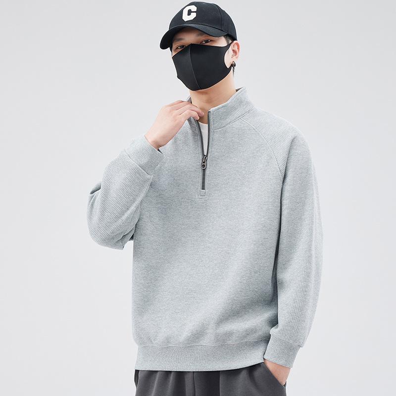 Men's Trendy Thick Half-Zip Hoodie with Stand Collar, Plus Velvet Base Layer for Spring, Autumn, and Winter 2025