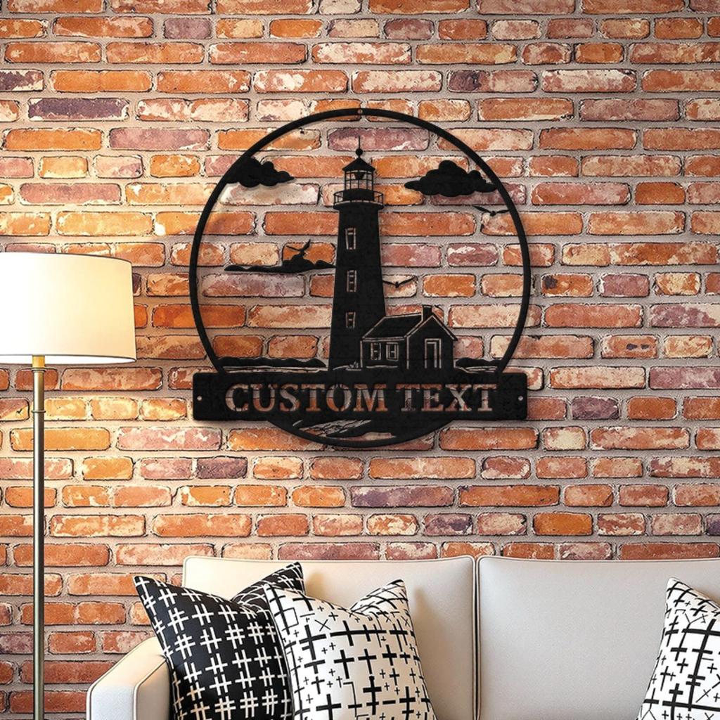 Personalized Vintage Metal Sign Lighthouse Beach House Decor Nautical Wall Art Outdoor