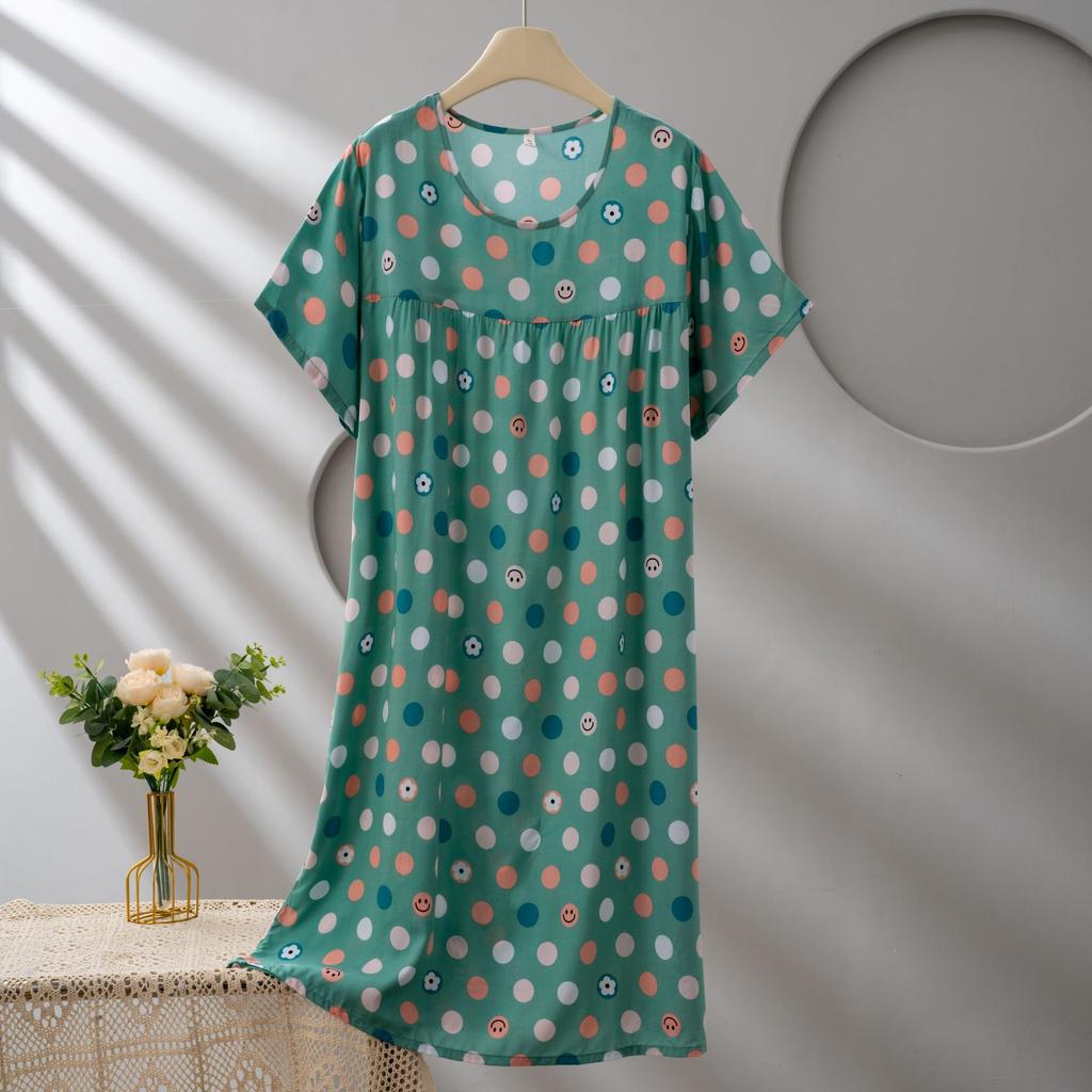 Cotton and silk dress women's summer short-sleeved fashion foreign-style pendulum nightdress mother young 1011 models