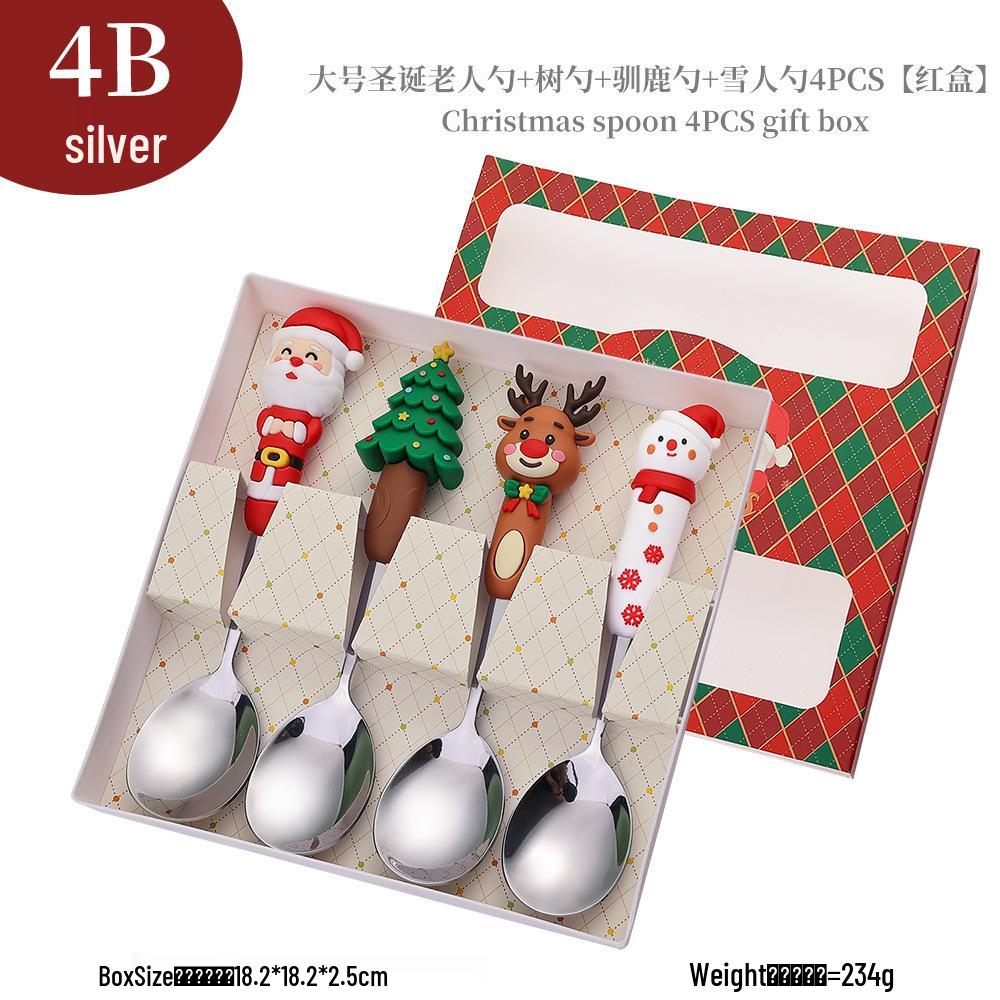 Cross-Border Christmas Cartoon Cutlery Set: Cute Tree & Snowman Dessert Spoons & Forks in Gift Box
