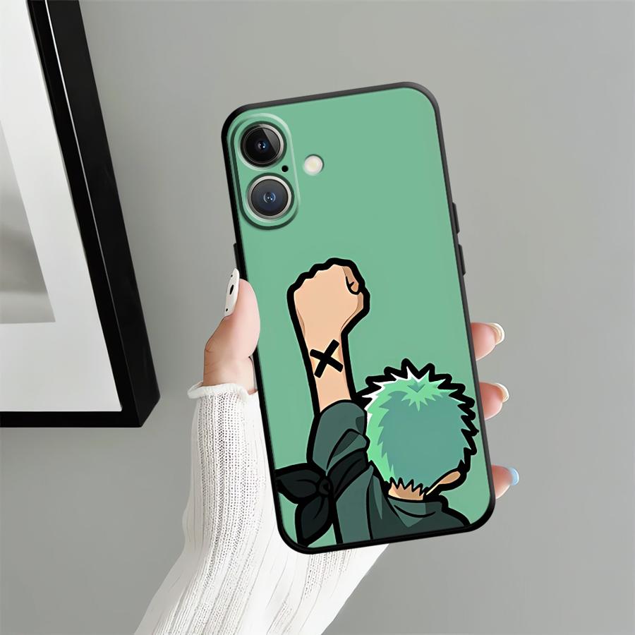 Black Soft Phone Cover Case for iPhone 7 8 15 16 14 Plus XS Max 13 12 11 17 Pro Max XR Air Cartoon Ones Pieces Luffys Zoros