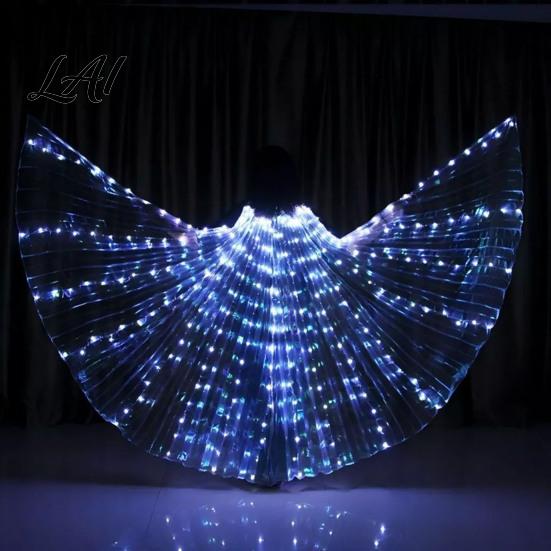 LED Belly Dance Wings Light Up for Adults Kids Glowing Halloween Costume Performance Props Colorful with Lights Luminous Foldable Stage Shows