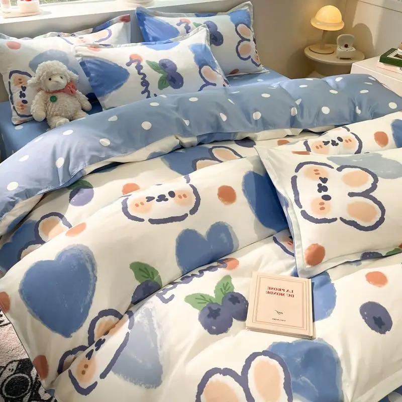 Girls Boys New Bed Linen Lucky Dog Bedding Set Cute Cartoon No Filler Twin Full Size Duvet Cover Flat Sheet Pillowcase Fashion