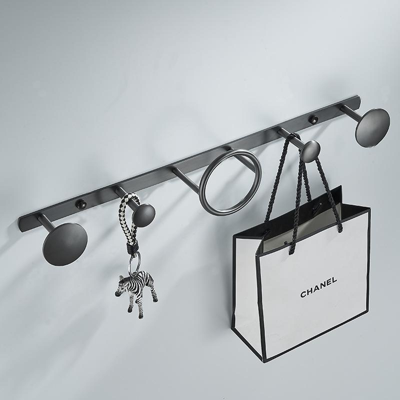 Gun Gray Creative Bathroom Coat Rack Hooks Wall-mounted Brushed Gold Brass Bedroom Circle Hanger Bathroom Accessories Chrome