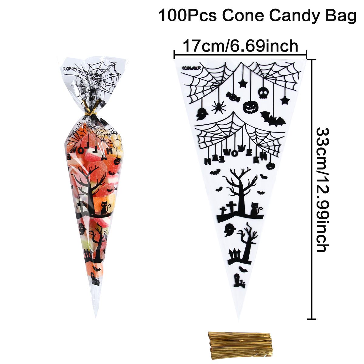 

100pcs Happy Halloween Candy Bag Gift Cookie Bags Biscuits Snack Plastic Packaging Bags Halloween Party Decoration Supplies 33x17x5cm
