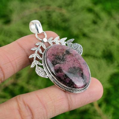 Argent Sterling Rhodonite Naturelle Artisan Anniversaire Lunette Mariage Pendentif Bijou