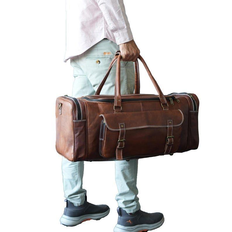 

Винтажная кожаная сумка-саквояж | Классический даффл для него или для нее | Дорожный багаж ручной работы 24 x 11 x 9 in