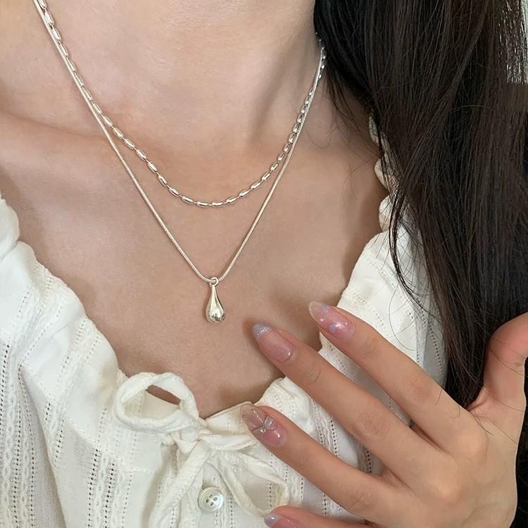 Luxusní dámský dvouvrstvý náhrdelník ve tvaru kapky s drobným řetízkem na klíční kost ve tvaru zrnka rýže