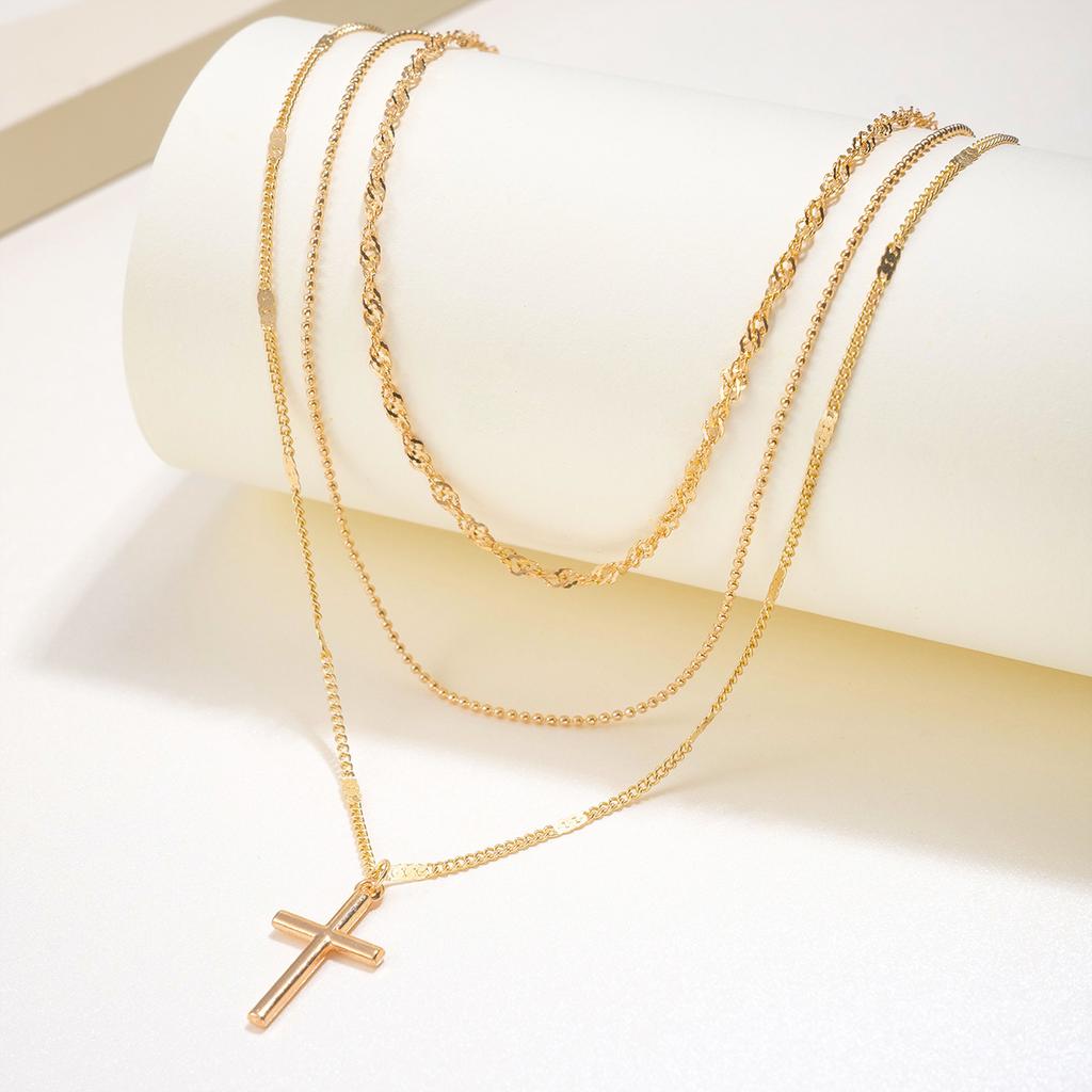 New fashion simple cross pendant multi-layer stacked necklace personalized collarbone chain necklace