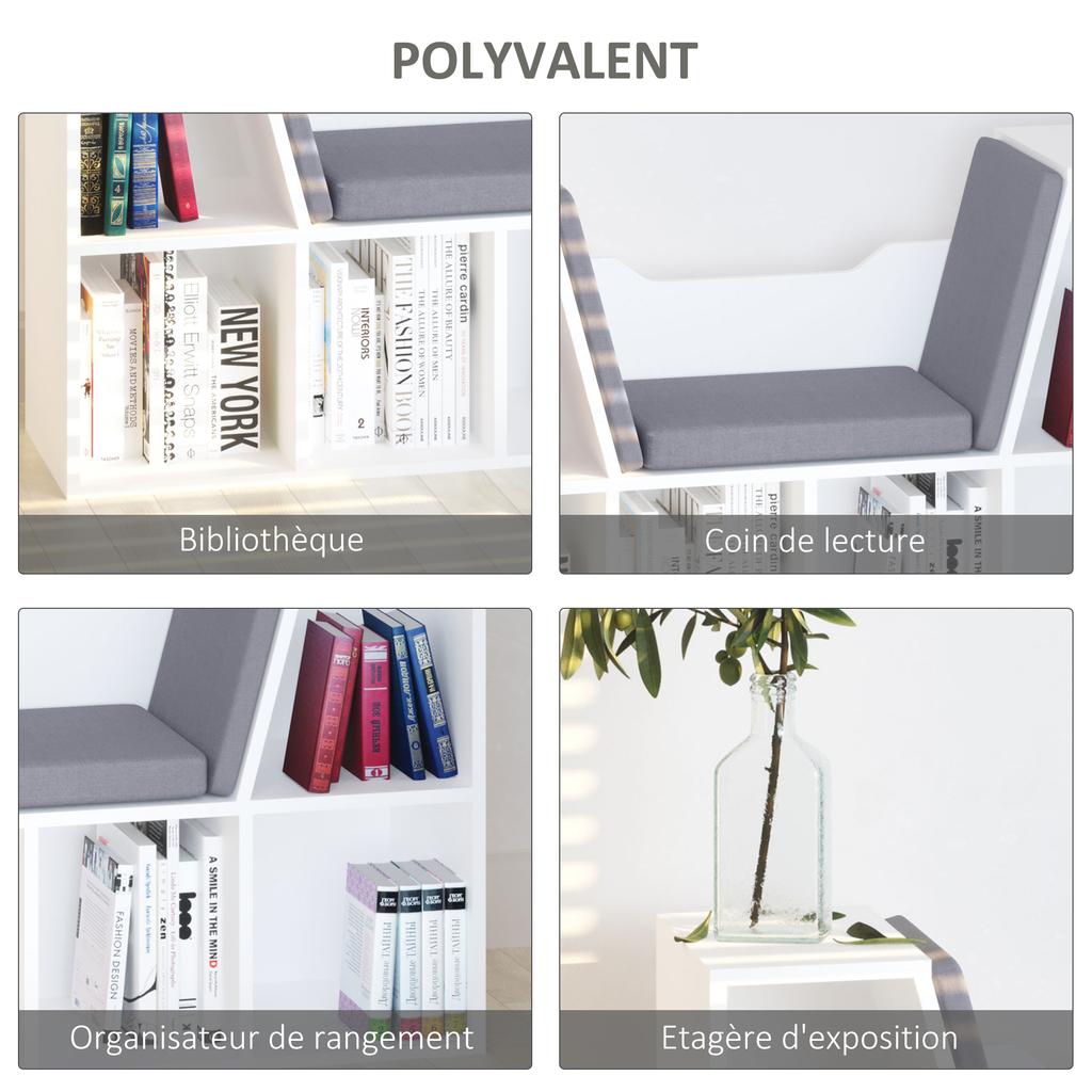2-in-1 Bookcase Bench with Seat Cushions, Cube Shelf 6 Open Compartments and 2 Levels