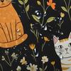 Cute Cat Shower Curtain, Funny Animal Cartoon Cat Floral Wildflower Black Fabric Shower Curtains Set For Bathroom Decorative