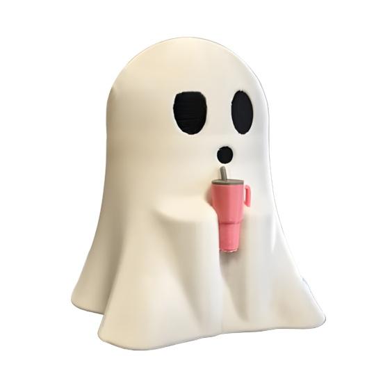 Halloween Ghost Figurine Spooky Ghost Holding Cup Statue for Indoor Home Office Desktop Halloween Decor