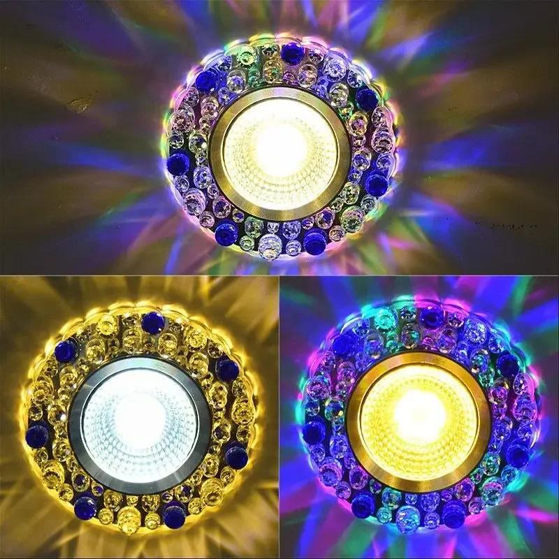 Crystal Spotlight Led Living Room Ceiling Lamp Embedded Bull's Eye Lamp Hole Lamp Color Aisle Small Three-color Downlight