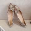 Single shoes women's summer new rhinestone metal printing shallow mouth pointed flat bottom women's shoes one