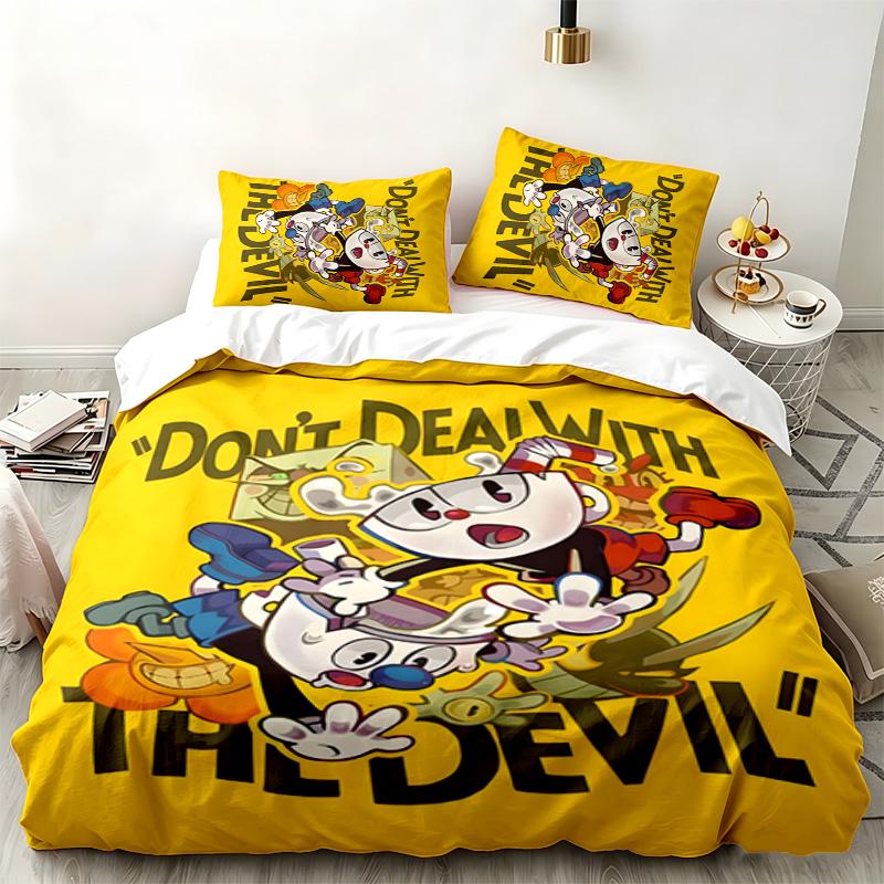 Cuphead 3pc Set Perfect for Bedroom Use Comfortable Bedding Set Includes a Duvet Cover and Two Pillowcases Ideal Birthday or Christmas Gift