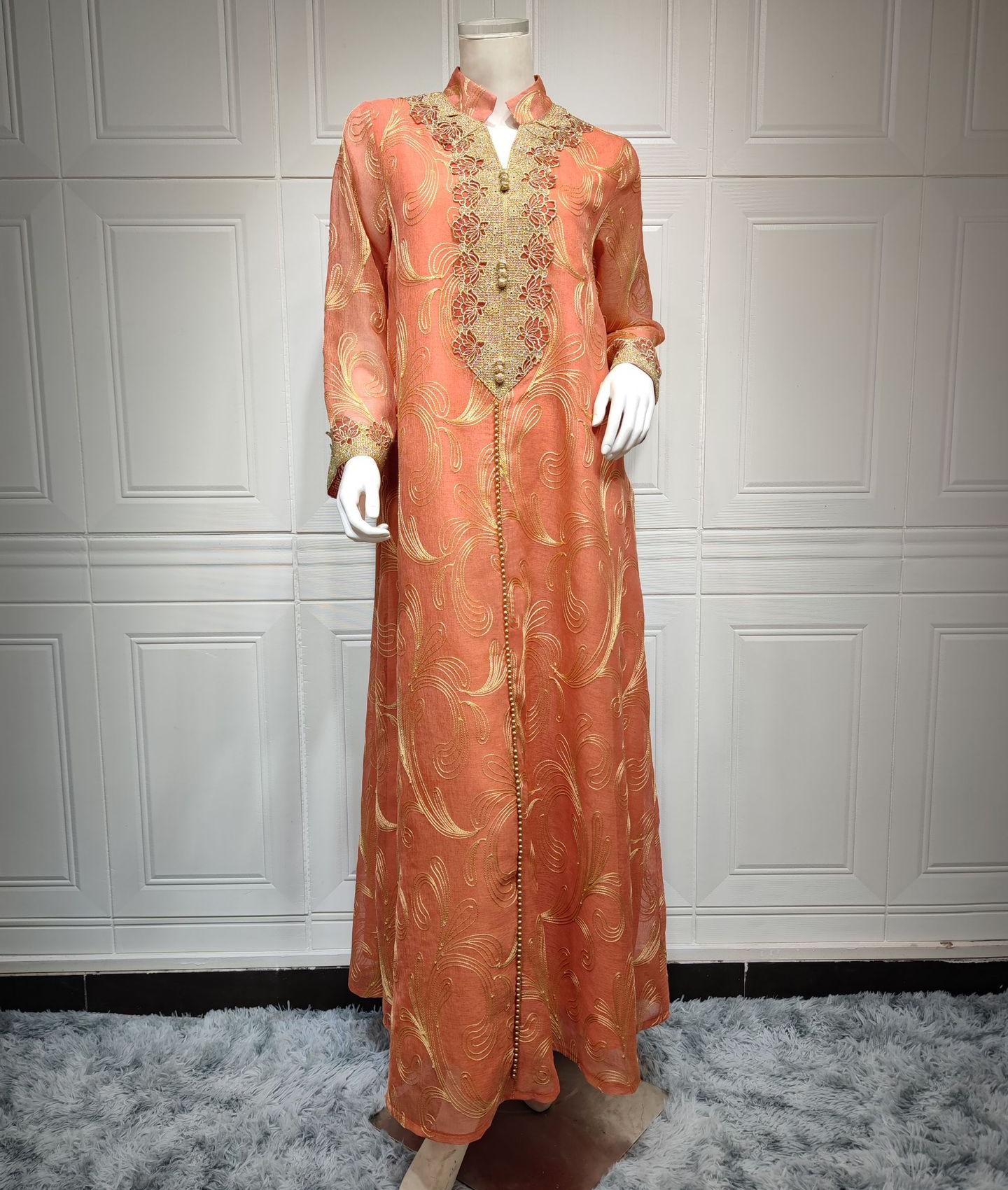 

Мусульманская женская Рамадан арабская абайя с длинным рукавом свободное платье XXL оранжевый