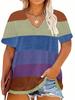 Plus Size 0XL-5XL Women's Fashion Striped Print V-Neck T-Shirt Casual Loose Short Sleeve Summer Tops