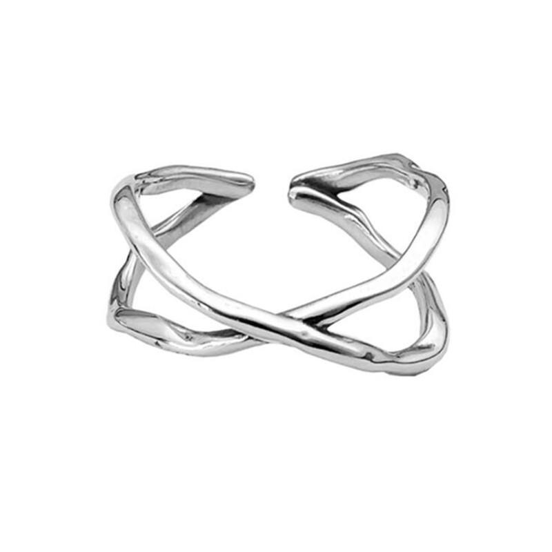 Retro Used Gewebt Kreuz Damenmode 925 Sterling Silber Schmuck Persönlichkeit Einfache Linie Wickel Öffnungsringe TYB408
