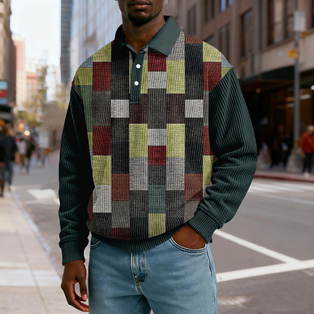 Herren Lässig Locker sitzend Oberteil Knopfleiste Kragen mit Knöpfen Lange Ärmel