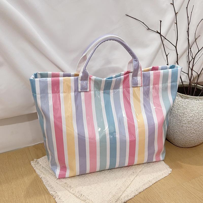 Efficient Striped Tote Bag Large Capacity Shoulder Handbag for Travel Needs