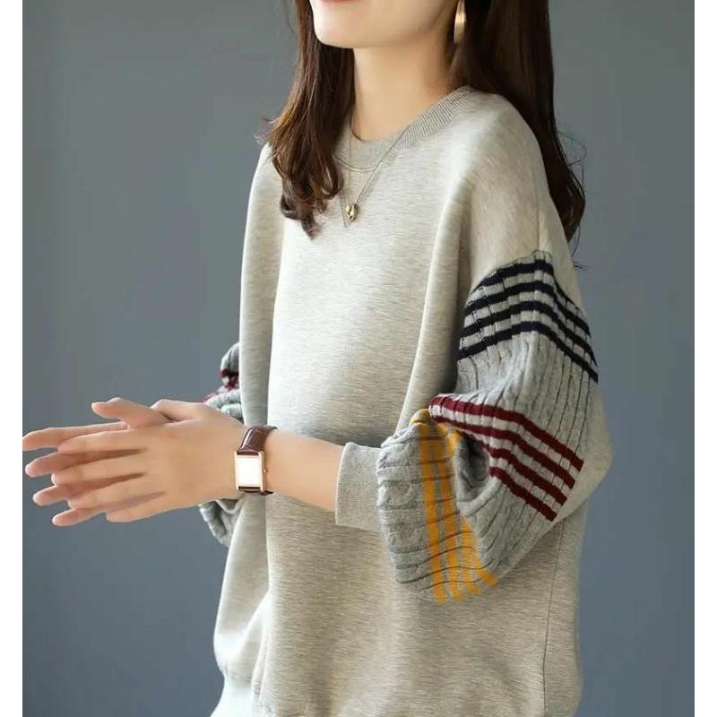 Women's Round Neck Sweatshirt New Knitted Loose Lazy Style Pullover Temperament Casual Top