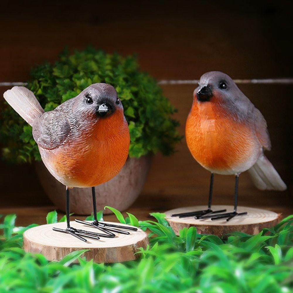 Cute Robin Bird Statue Nordic Style Yard Ornament Durable Bird Figurines Indoor Living Room