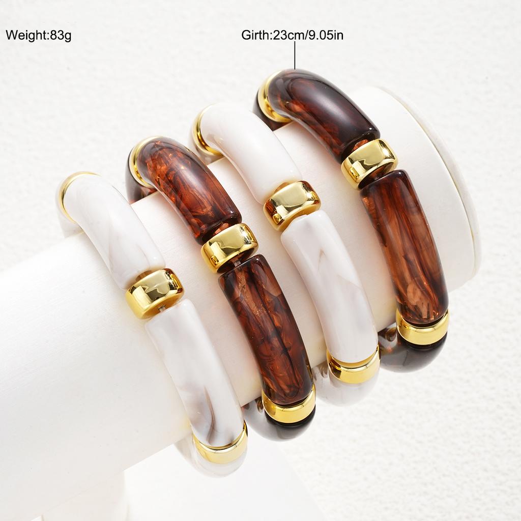 4 Pcs Bamboo Tube Resin Bracelet Set For Women Acrylic Curved Tube Bracelets Plated Stackable Wristband Trendy Boho Jewelry