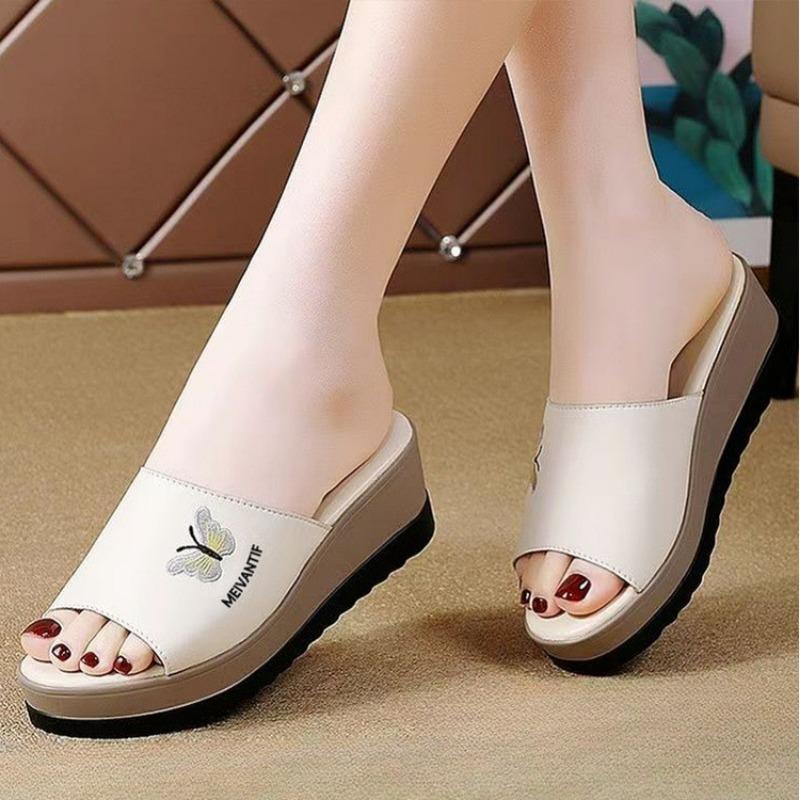 2 summer new outer wear women's butterfly pattern thick bottom cool slippers slope heel soft bottom women's high-end slippers women