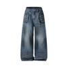 Mens Straight Leg Jeans High Street Punk Distressed Denim Pants With Rivets Pockets Casual