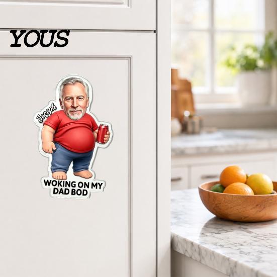 Stress Relief Fridge Magnet Daddy with Soft Tummy, Squeeze Dads Cabinet Belly Refrigerator Magnet, Photo Holder for Kitchen Decor