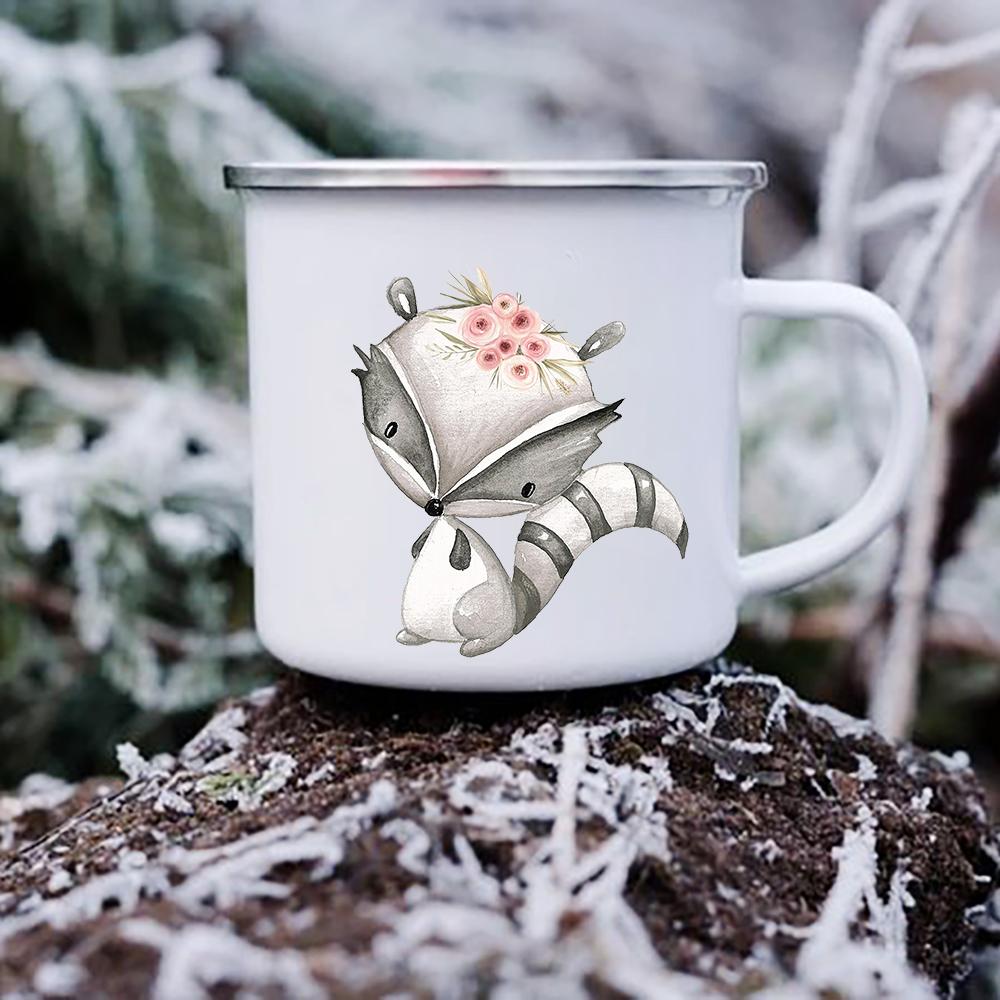 Cute Cartoon Animal Deer Raccoon Owl Print Mugs Camping Cup of Coffee Cupshe Original Breakfast Cups To Sublimate Drinkware Mug