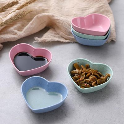 Love Heart Shape Wheat Straw Bowl Vinegar Seasoning Solid Soybean Sauce Dish