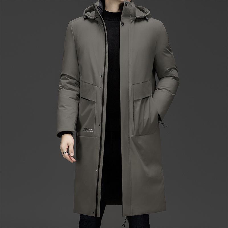 Winter Warm Long Down Coat for Men, Plus Size Knee-Length Outerwear for Middle-Aged and Older