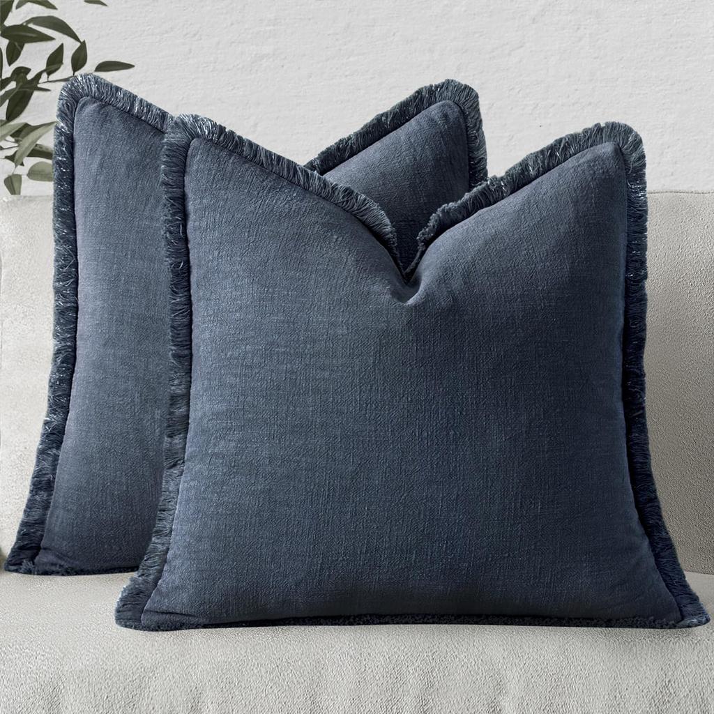 Decorative Linen Fringe Throw Pillow Cover Boho Farmhouse Cushion Cover with Tassels Soft Accent Pillowcase for Living Room Home