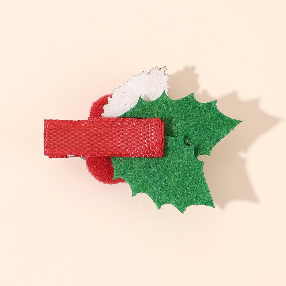 Weihnachts-Stechpalmen-Haarklammern für Mädchen Rote Beeren Grüne Blätter Filz-Haarnadeln Festlicher Haarschmuck Niedliche Weihnachtsfeier Haardekoration