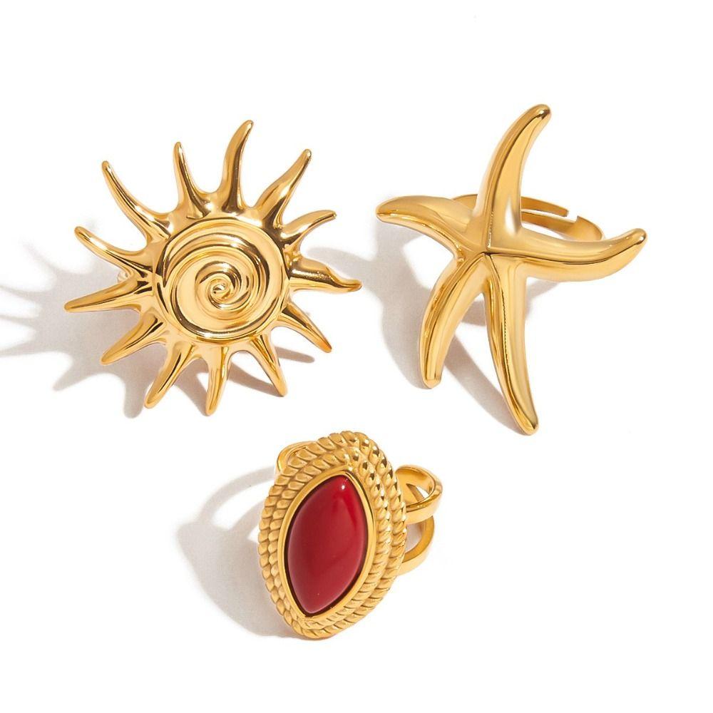 Stainless Steel Starfish Ring Gold Color Stainless Steel Jewelry Ocean Style Ring  Hand Jewelry