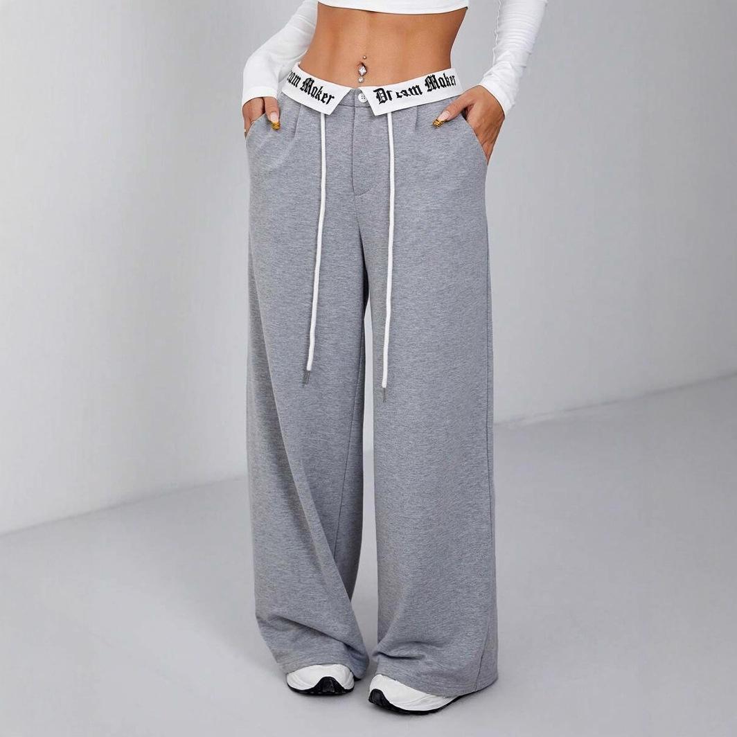 

Women s Mid-Rise Loose-Fit Color-Blocked Letter-Printed Slightly Stretchable Sports Pants for Spring and Fall XXS