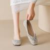 Weiwei Girl 5933-21 Square Head Flat-soled Single Shoes Women's Skirt Rhinestone Wedding Shoes Soft Soles Not Tired Feet Doudou Shoes