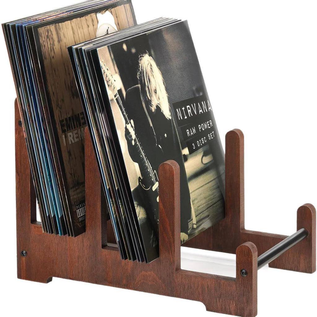 Massivholz-Regal für Schallplatten und Bücher mit Ausstellungsfächern