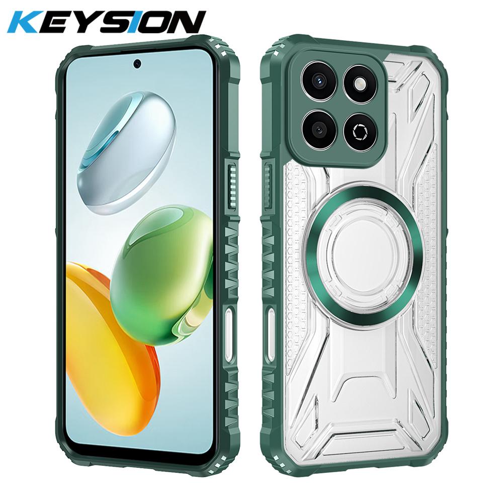 KEYSION Transparent Magnetic Case for HONOR X7c X8c X6b Silicone+PC Heavy Duty Shockproof Phone Cover for Huawei Honor 200 Smart