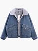 Women's Stylish Korean Velvet-Lined Denim Jacket – Warm, Casual, Loose-Fit Cotton Winter Coat