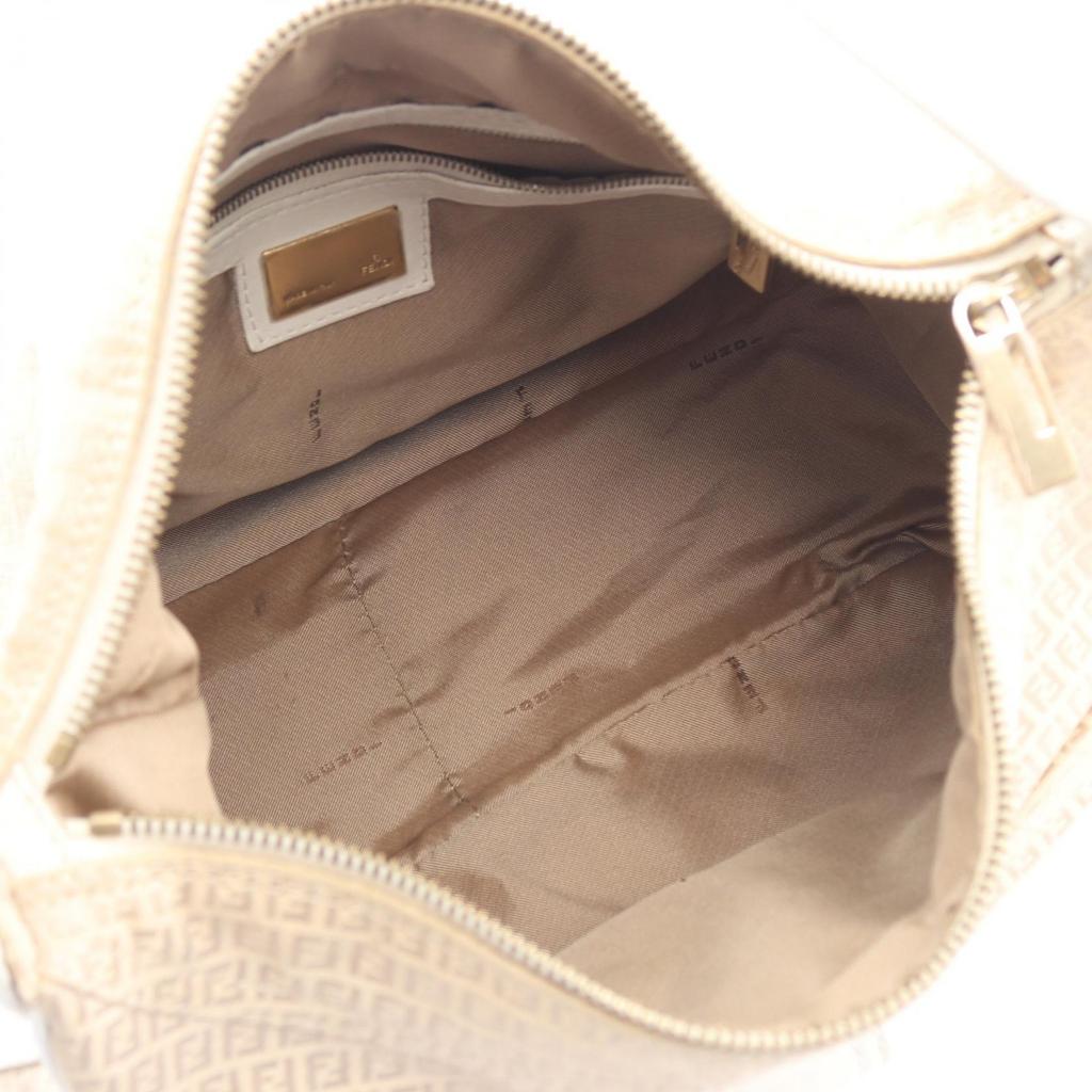 Used FENDI Micro FF Shoulder Bag canvas leather Beige White Used Women