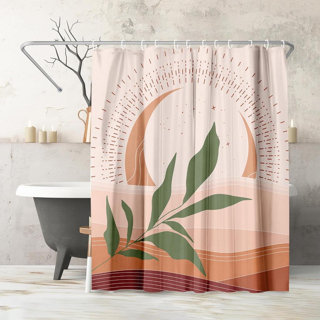 Beach Shower Curtain - Water-Resistant Long Shower Curtain with Coastal Landscape Design - Durable Metal Grommets and 12 Hooks