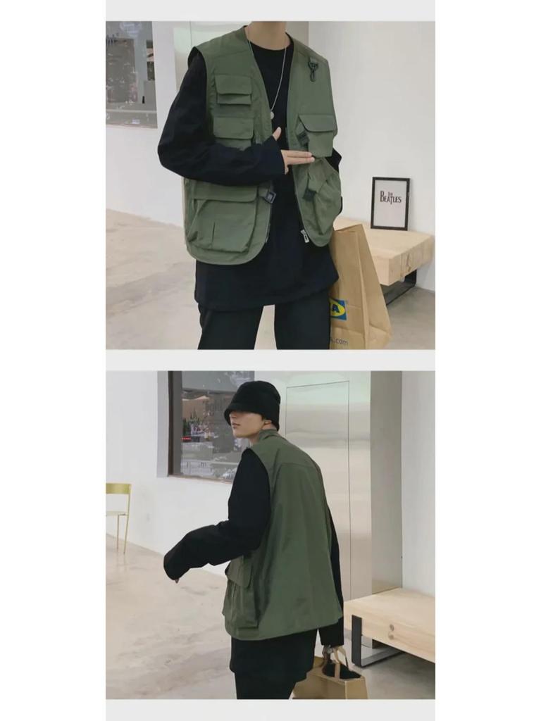 Men's Japanese Functional Outdoor Vest with Multi-Pocket Design